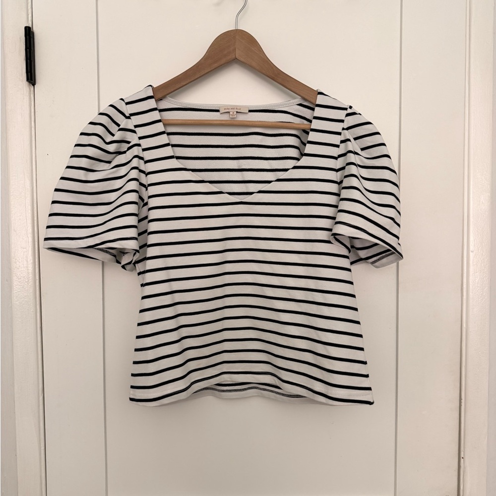 Skies Are Blue Black and White Striped Blouse